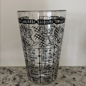 Vintage Cocktail Recipe Drinking Glass with Black Graphics